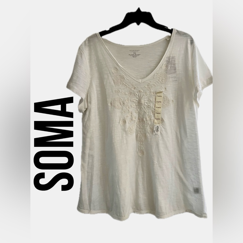 B8 NWT SOMA WOMEN’S T-SHIRT SIZE XL. WHITE V-Neck